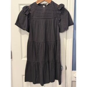 Good Hart by Matilda Jane Gray Eyelet Ruffle Tiered Shift Dress S Cotton Boho